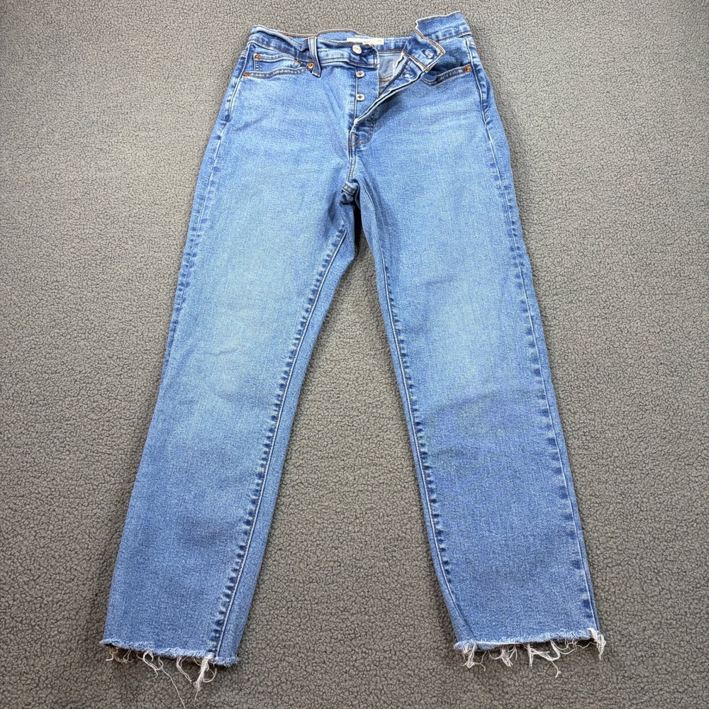 Levis Jeans Womens 30 Blue Wedgie Straight Raw Hem Button Fly Denim 34964-0130